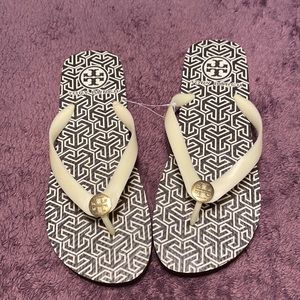 Tory Burch Brown & Cream Flip Flops